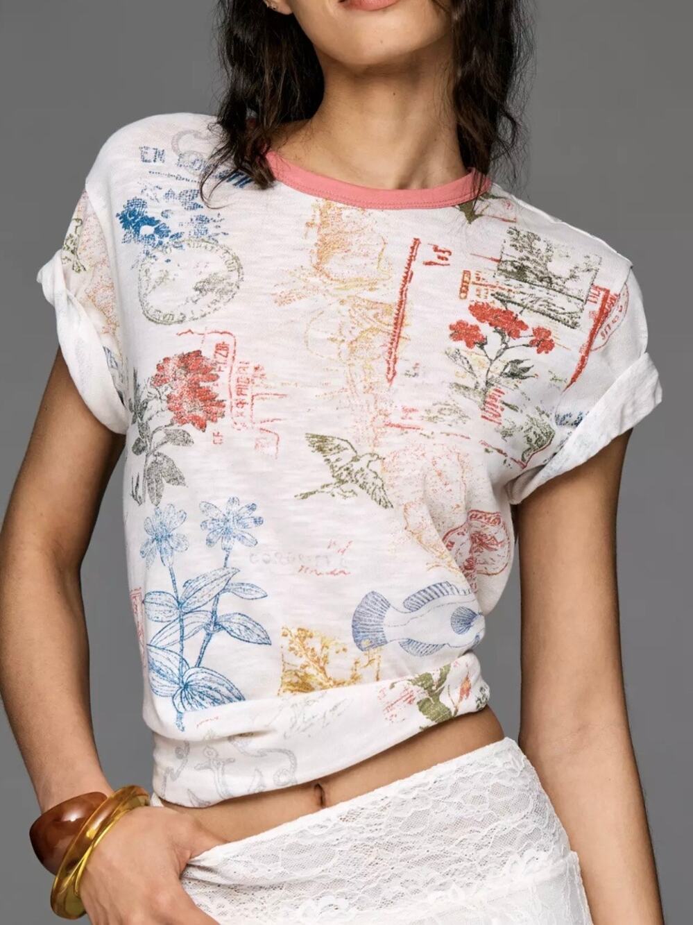 Anthropologie Pilcro Short Sleeve Graphic Tee Size XL NWT Floral Cottage